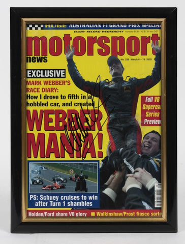 Mark Webber Personally Signed Motorsport News Magazine, Framed