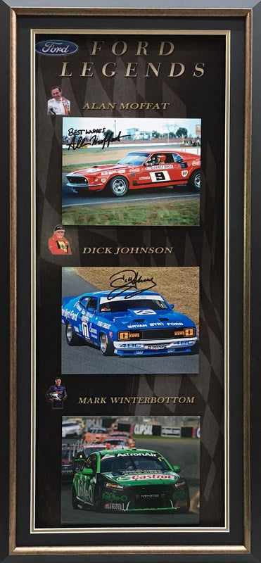 Legends of Ford V8 - Personally Signed by Alan Moffat, Dick Johnson and Mark Winterbottom, Framed