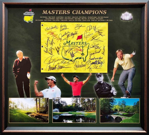 US Masters Champions Hand Signed Pin Flag - Nicklaus, Woods, Palmer