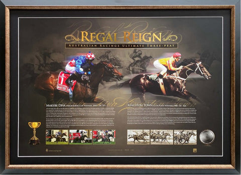 Regal Reign - Makybe Diva & Kingston Town sports print, Framed