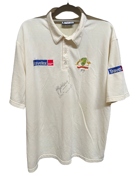 Jason Gillespie Player Worn and Personally Signed Australian Test Cricket Shirt, 250th Wicket.