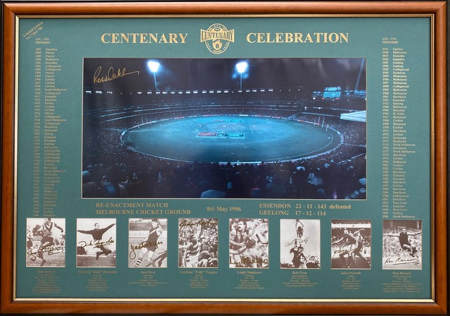 AFL Centenary Celebration 1996 Personally Signed by 8 Legends Incl Dyer, Farmer, Barassi, Matthews
