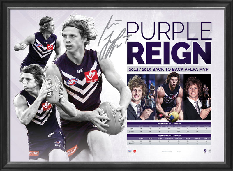 Nat Fyfe, Fremantle Dockers, Personally Signed "Back to Back MVP", Framed