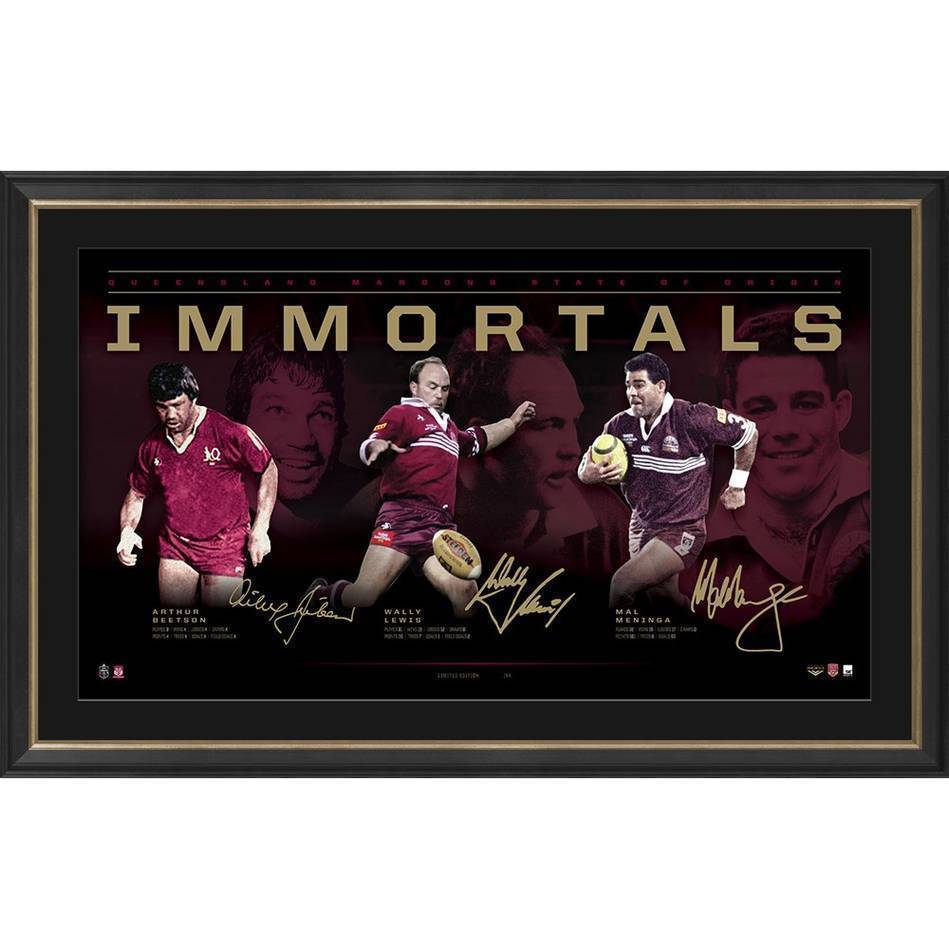 Queensland NRL Immortals, Personally Signed by Lewis, Meninga, Beetson Facsimile Signature