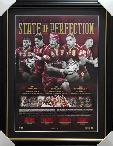 Queensland Maroons 'State of Perfection' Signed by 4 Legends 20th Series Win State of Origin Tribute - Thurston, Boyd, Gagai, Parker