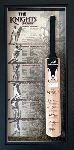 6 Knights of Cricket Personally Signed Bat - Bradman, Richards, Hadlee, Sobers, Botham, Weekes, Framed