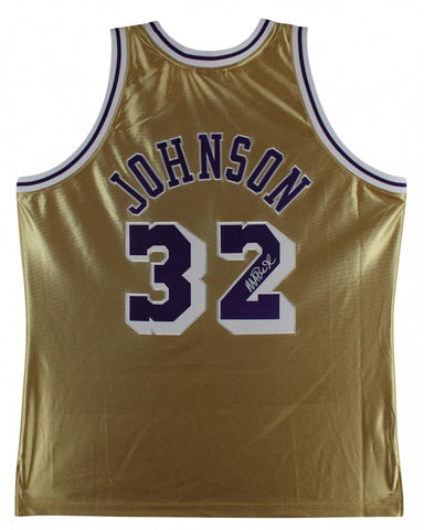 Magic Johnson Signed Gold Lakers Jersey (Beckett) - Mitchell & Ness NBA 75th Anniversary